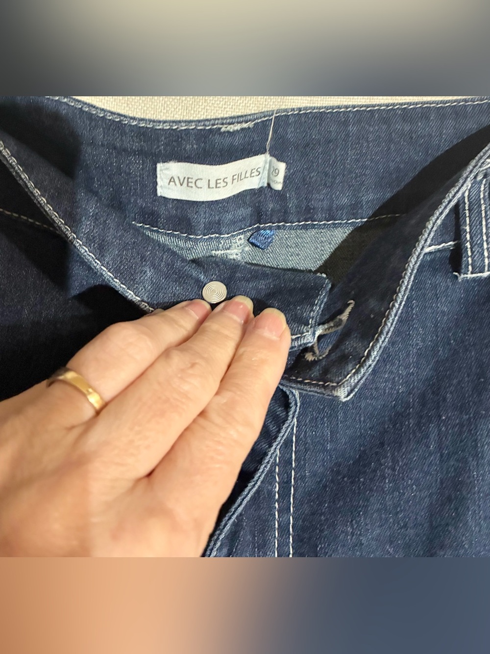 Avec Les Filles High Rise Jeans Sz 29 Dark Wash 30x30 wide Leg Trendy Stretch - Picture 9 of 11